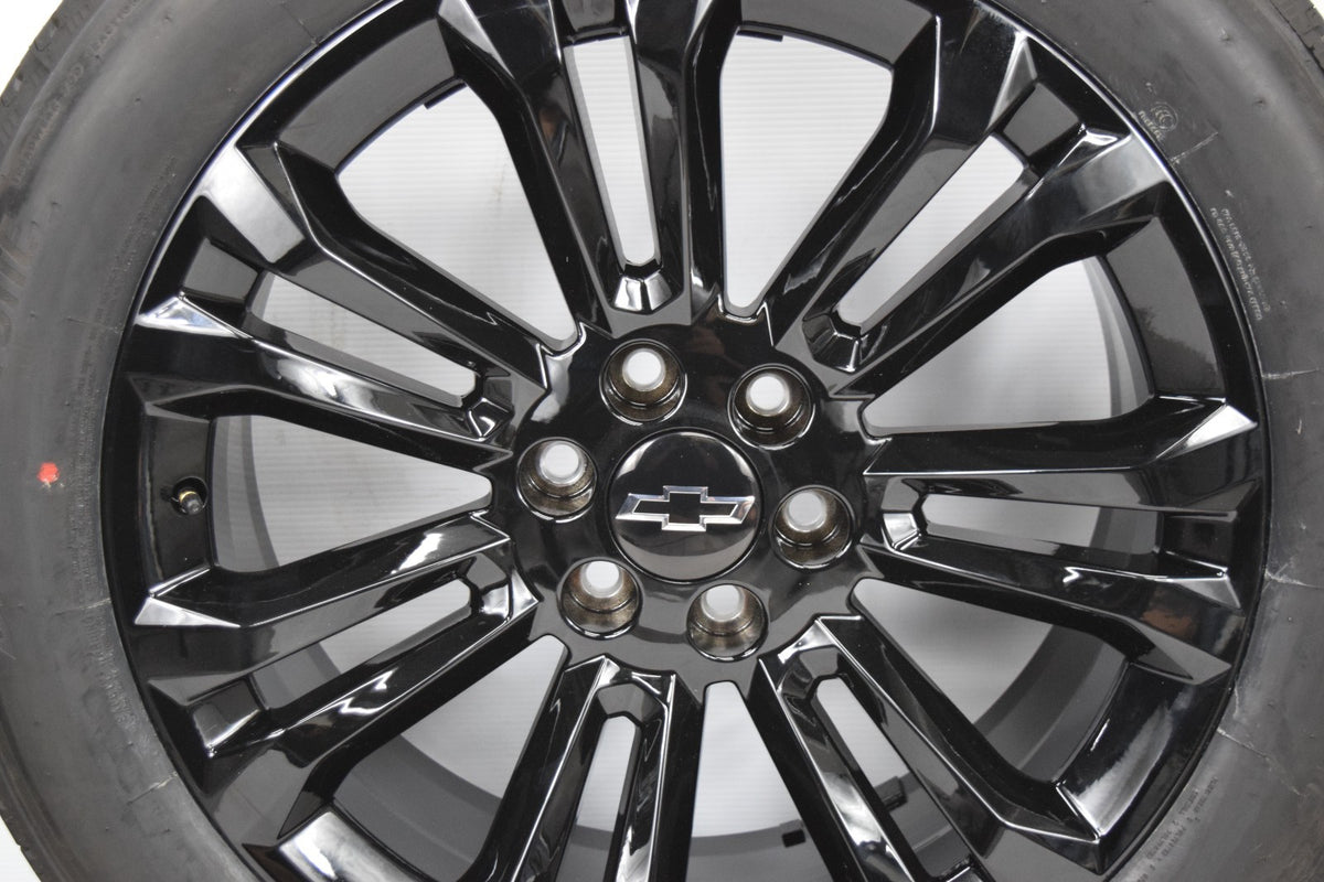 22" Chevy Silverado Split 7 Tahoe Replica Gloss Black Wheels Rims Tires  W/TPMS