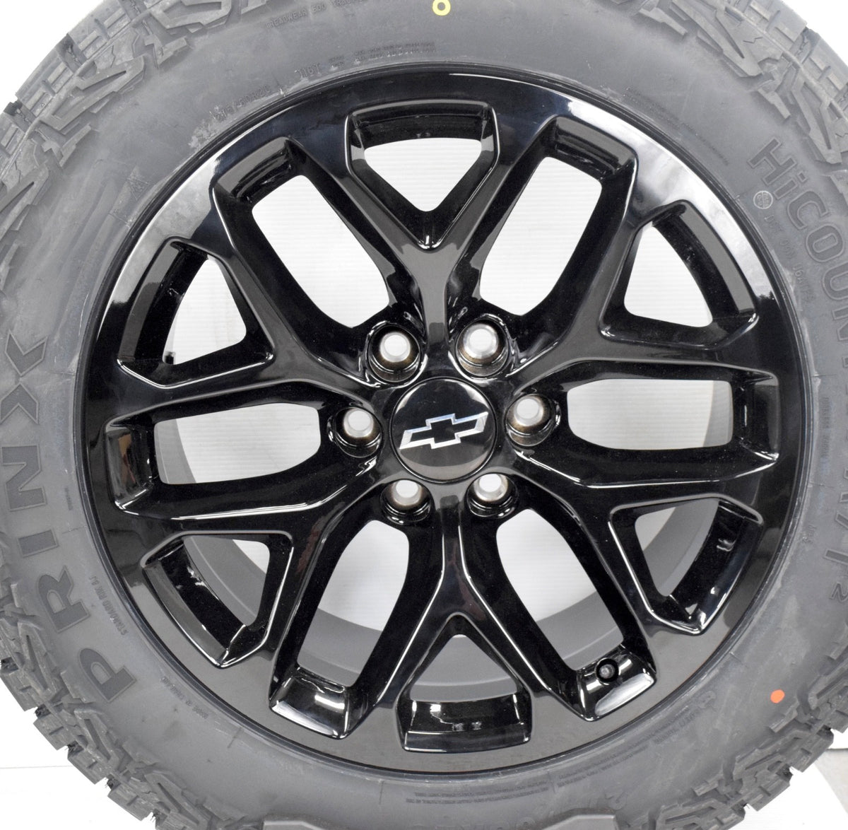 20" Chevy Silverado Tahoe Replica Gloss Black Snowflake Wheels Rims Tires A/T PX