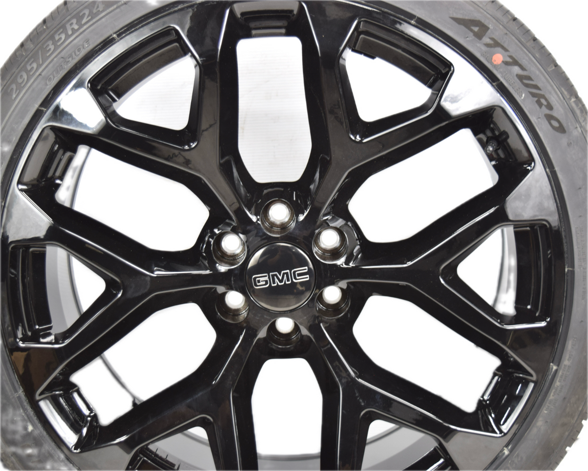 24" GMC Sierra Yukon Replica Gloss Black Snowflake Wheels Rims Tires 295/35R24 A