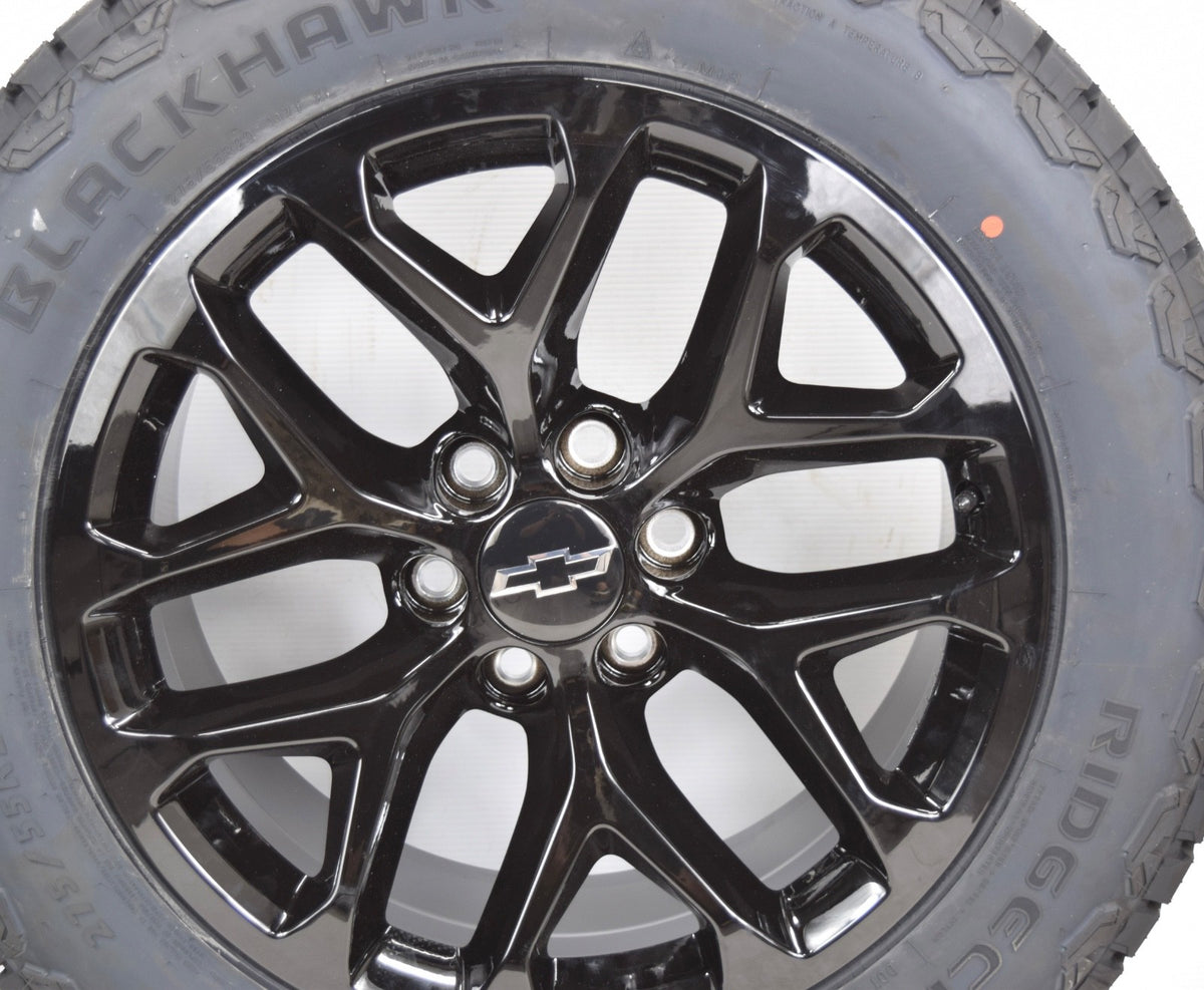 20" Chevy Silverado Tahoe Replica Gloss Black Snowflake Wheels Rims Tires A/T