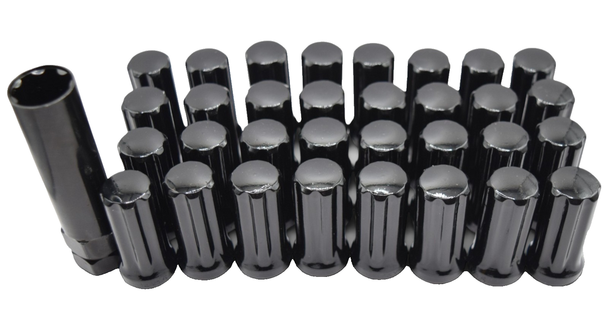 32pc M14x1.5 Black Spline Lug Nuts Key for Silverado Sierra Tahoe Yukon