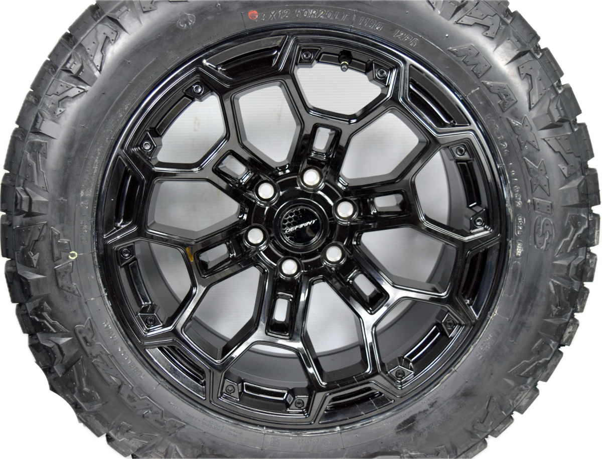 20" Black DEFIANT Chevy Silverado GMC Sierra Ram 1500 Wheels Rims Tires