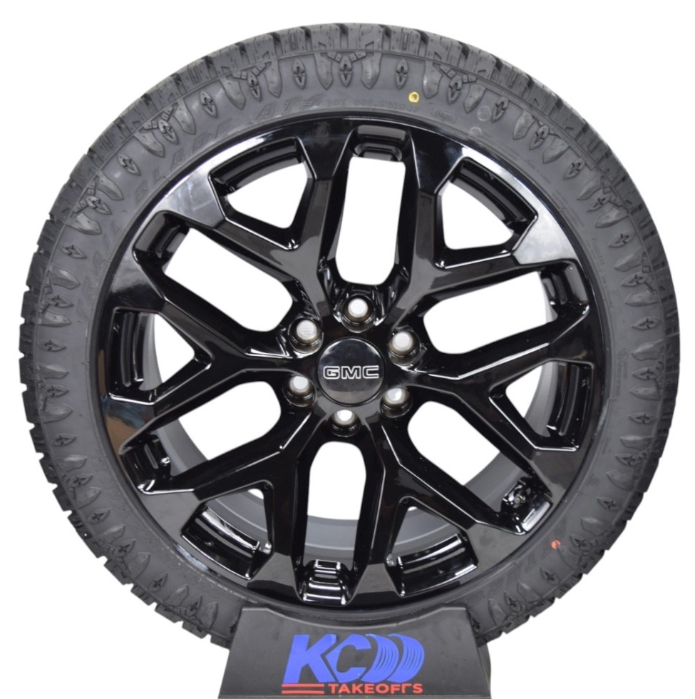 22" Chevy Silverado Tahoe Gloss Black Snowflake Replica Wheels Rims Tires ATS