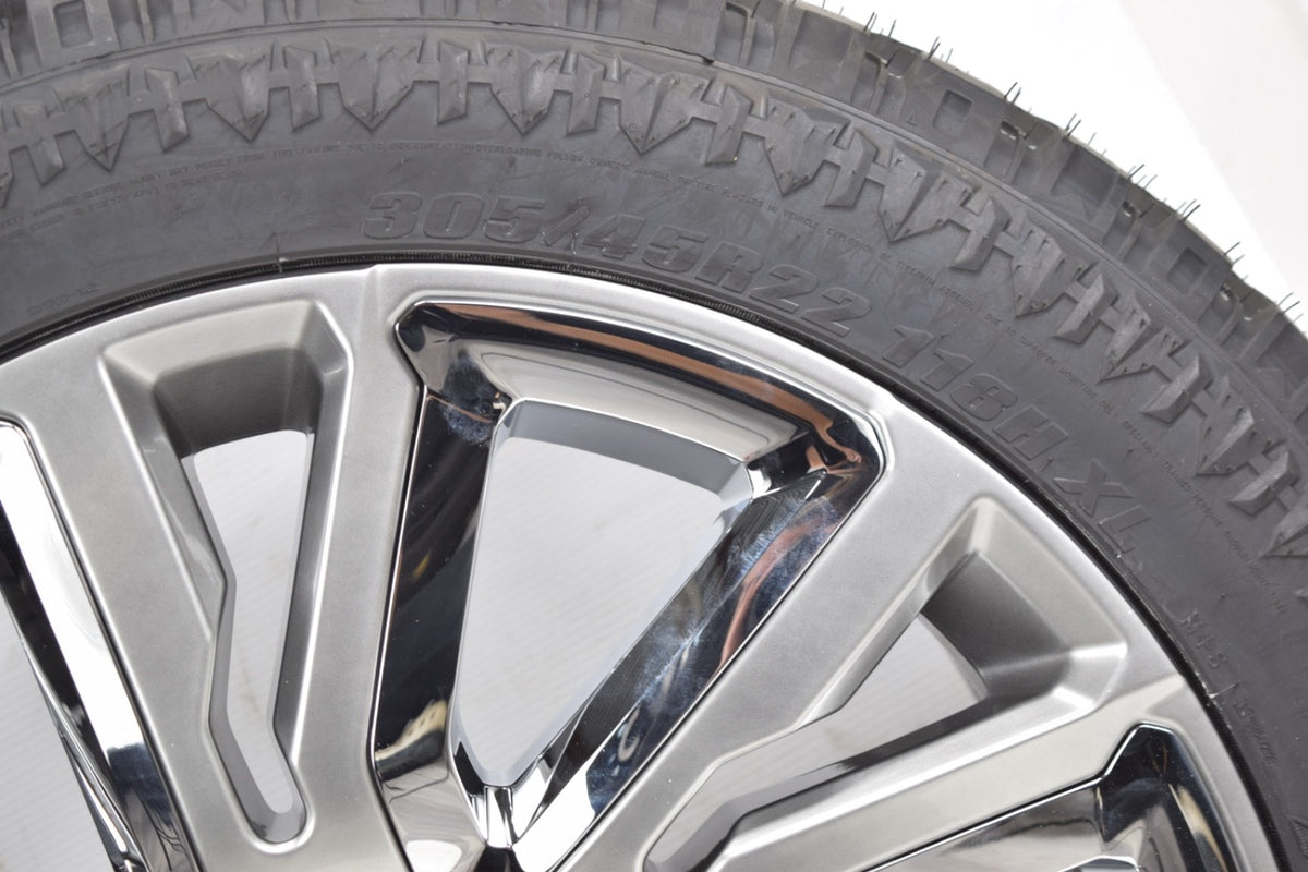 22" GMC Sierra Yukon Denali OEM Silver and Chrome Rims Wheels Tires 23377419 XT
