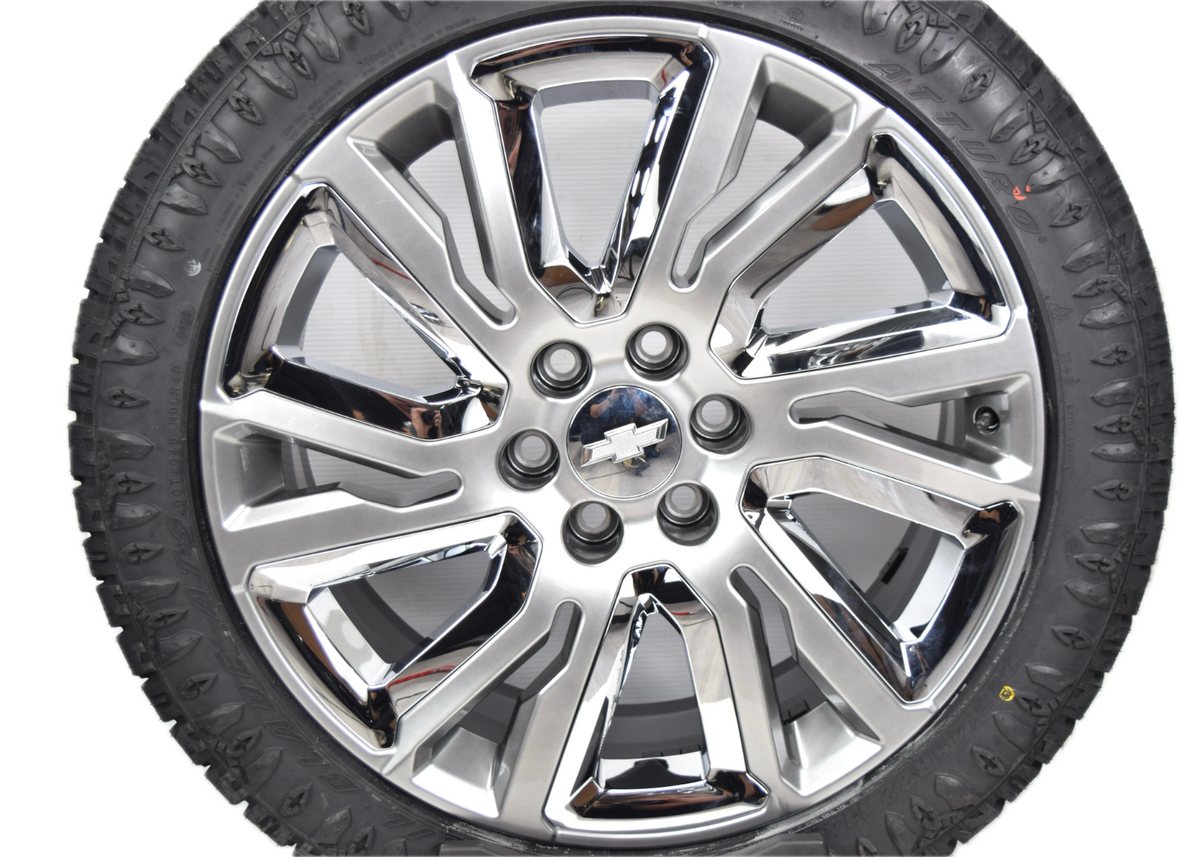 22" Chevy Silverado Tahoe OEM Silver and Chrome Rims Wheels Tires 23377419 ATS