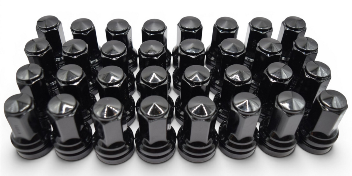 32pc M14x1.5 Black Lug Nuts 21mm Hex for 2015+ Ford F250 F350 F450 Super Duty
