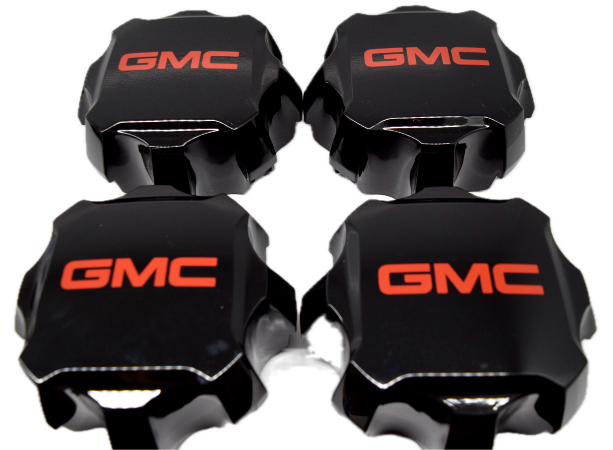 4 New GMC Sierra 2500 3500 Center Caps Black with GMC Vinyl logo