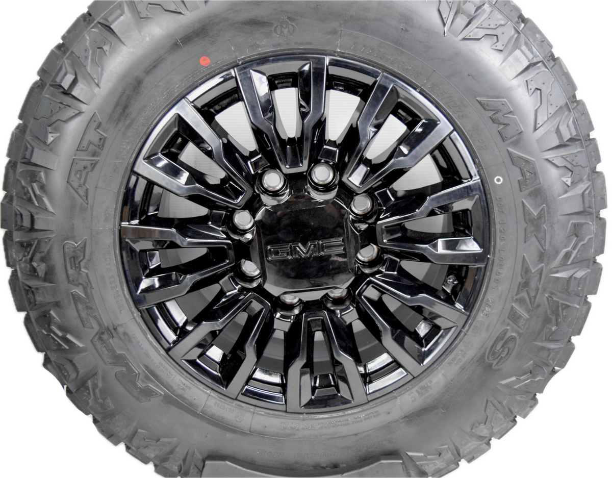 4 NEW 18” OEM  ALASKAN Gloss Black Wheels Rims GMC  Sierra 2500 3500 2025 Maxxis