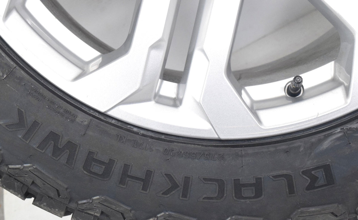 20" NEW Chevy Silverado Tahoe Silver OEM wheels rims tires 275/55R20 A/T Tires