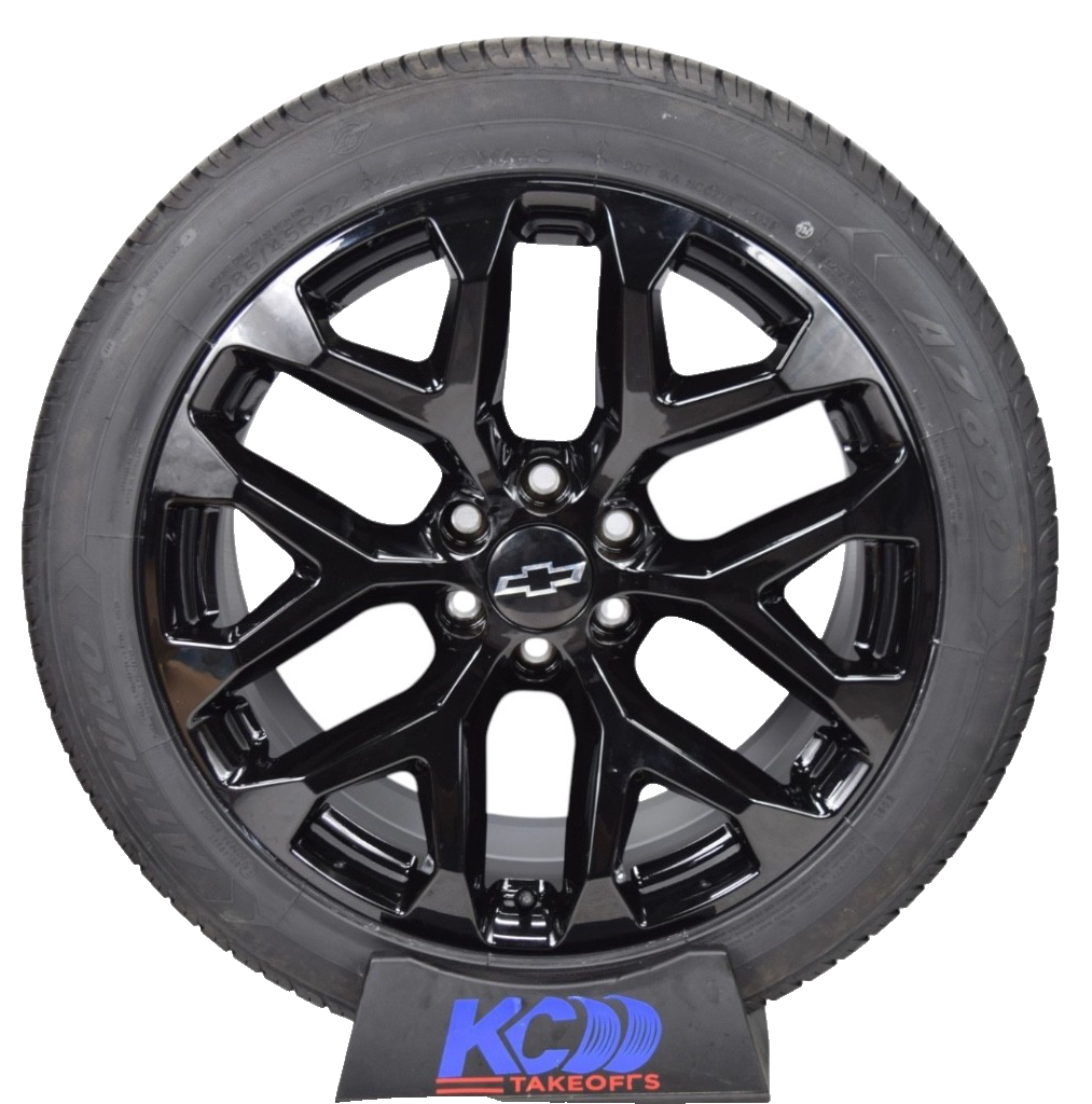 22" Chevy Silverado Tahoe Gloss Black Snowflake Replica Wheels Rims Tires AZ600