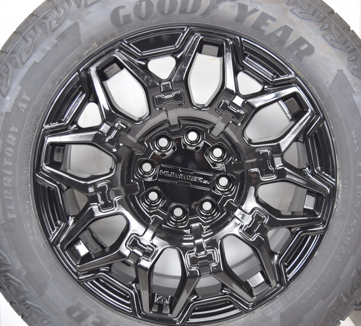 22" Gloss Black Hummer EV HEV 2500 OEM 8x165 Wheels Rims Tires Goodyear 14094