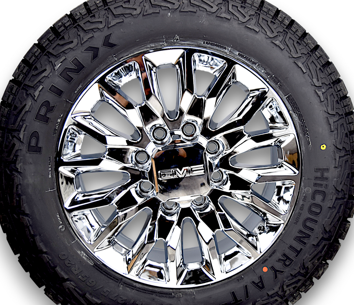 20" GMC Sierra HD 2500 3500 Chrome Replica Wheels Rims Tires Prinx A/T