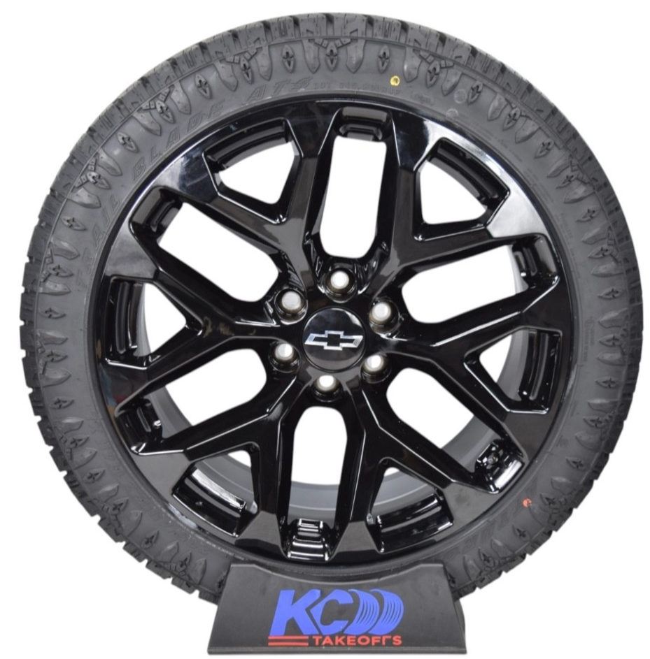 22" Chevy Silverado Tahoe Gloss Black Snowflake Replica Wheels Rims Tires ATS