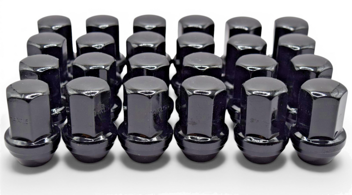24pc M14x1.5 Black Lug Nuts 22mm for Silverado Sierra Tahoe Yukon Ram