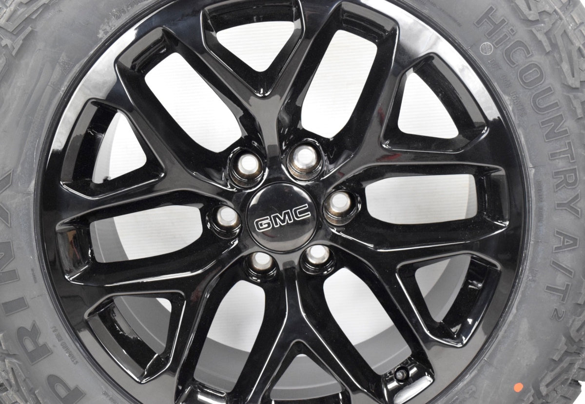20" Gmc Sierra Yukon Replica Gloss Black Snowflake Wheels Rims Tires A/T PX