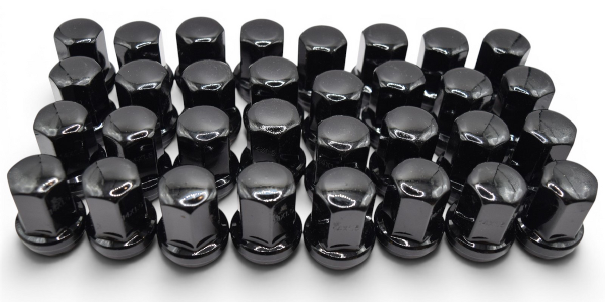 32pc M14x1.5 Black Lug Nuts 22mm Hex 45mm for Silverado Sierra Tahoe Yukon Ram