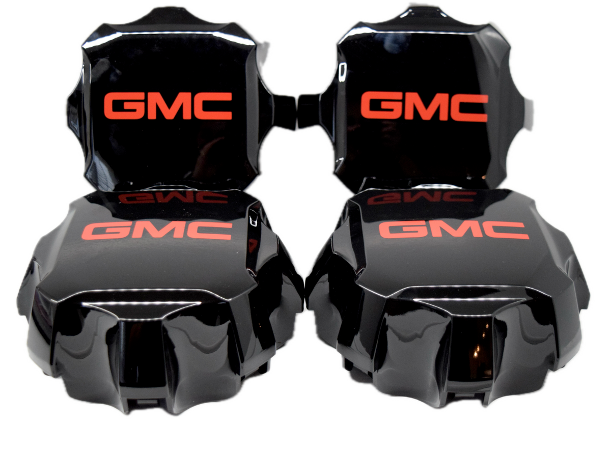 4 New GMC Sierra 2500 3500 Center Caps Black with GMC Vinyl logo