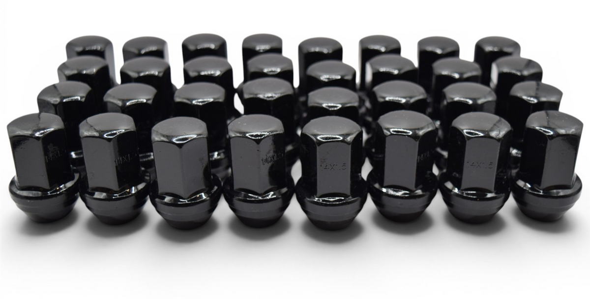 32pc M14x1.5 Black Lug Nuts 22mm Hex 45mm for Silverado Sierra Tahoe Yukon Ram