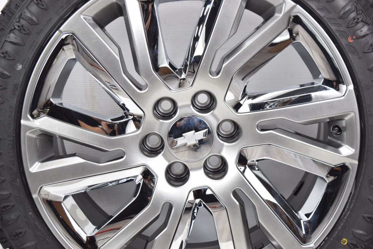 22" Chevy Silverado Tahoe OEM Silver and Chrome Rims Wheels Tires 23377419 ATS