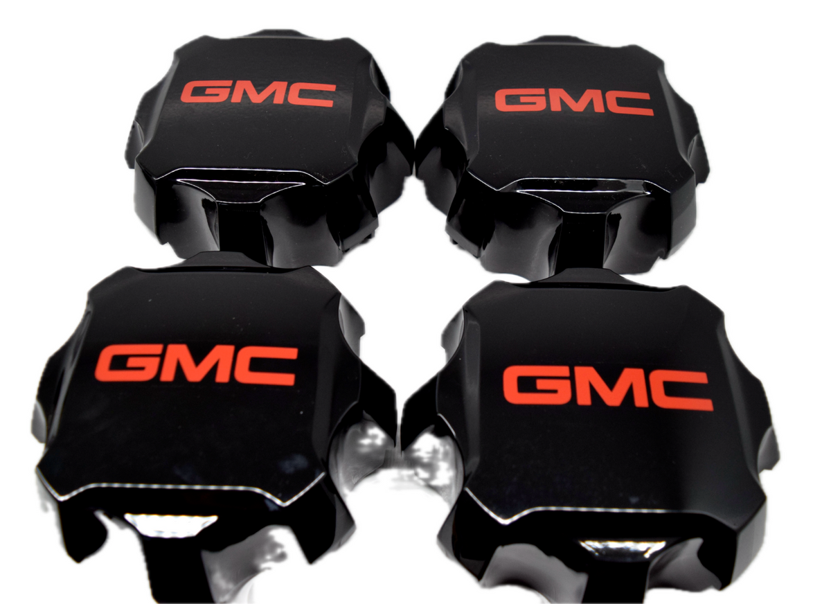 4 New GMC Sierra 2500 3500 Center Caps Black with GMC Vinyl logo