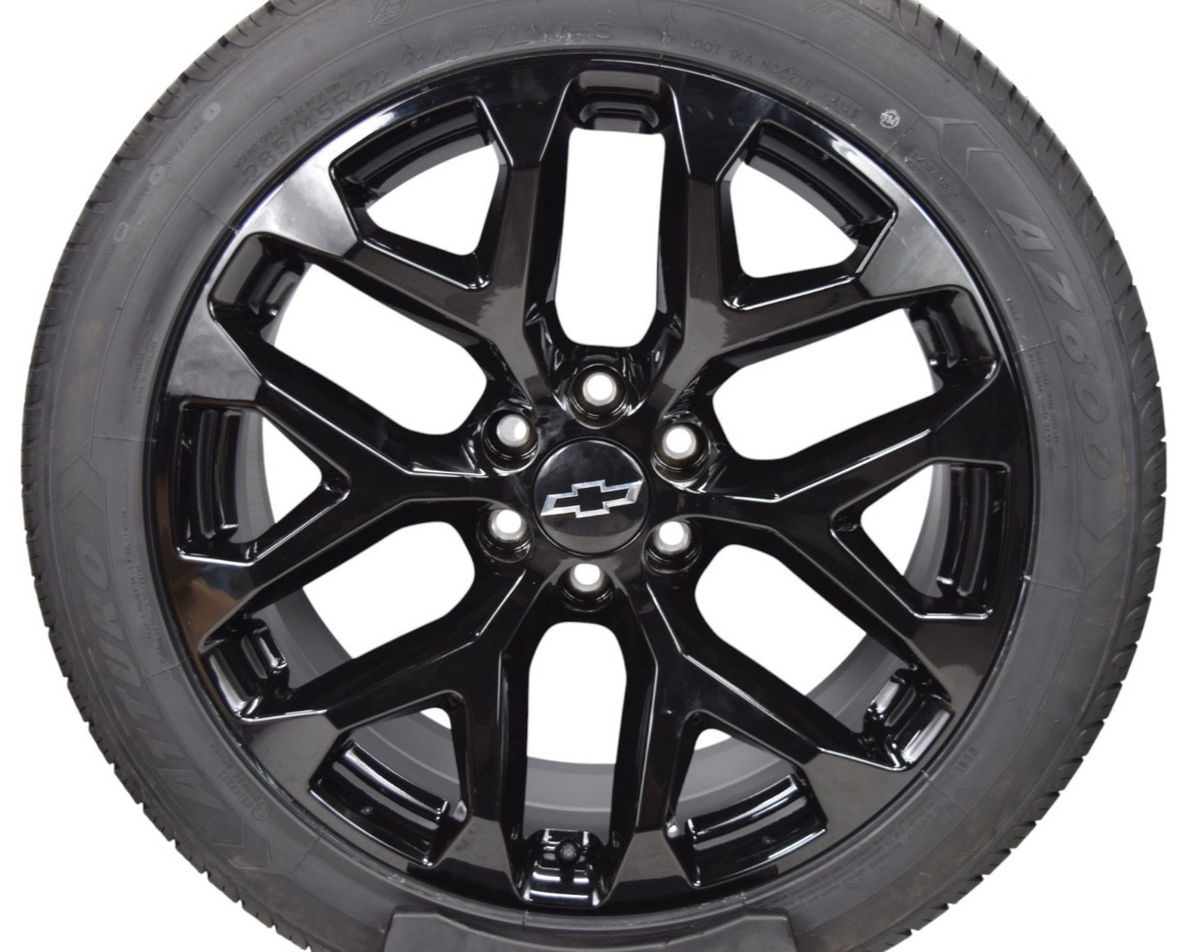 22" Chevy Silverado Tahoe Gloss Black Snowflake Replica Wheels Rims Tires AZ600