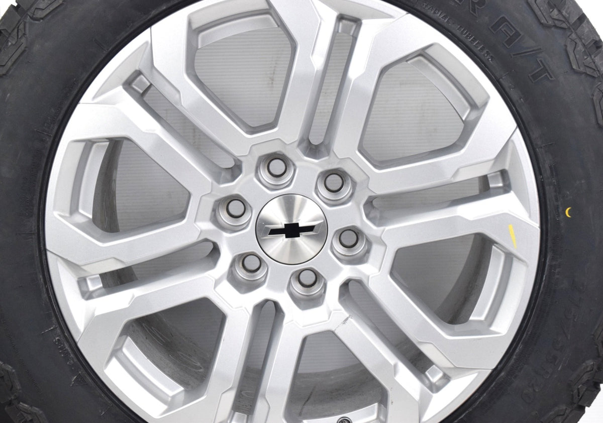 20" NEW Chevy Silverado Tahoe Silver OEM wheels rims tires 275/55R20 A/T Tires