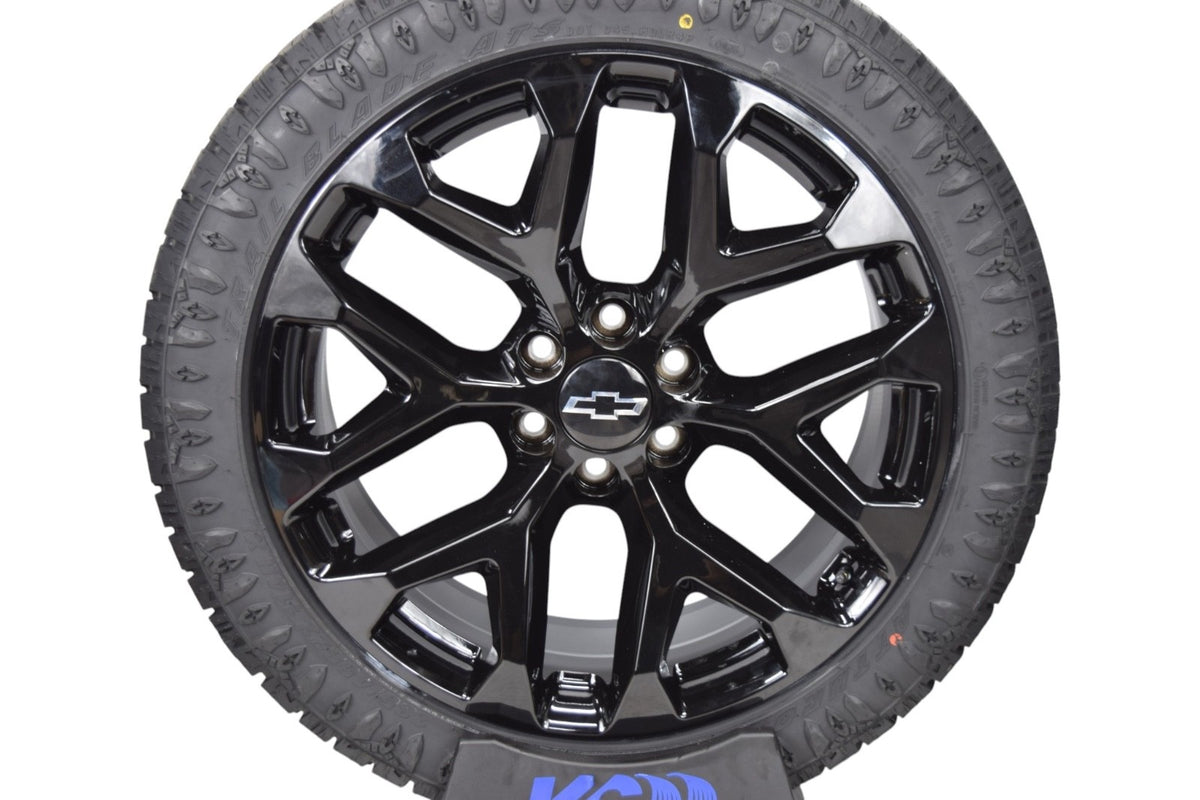 22" Chevy Silverado Tahoe Gloss Black Snowflake Replica Wheels Rims Tires ATS