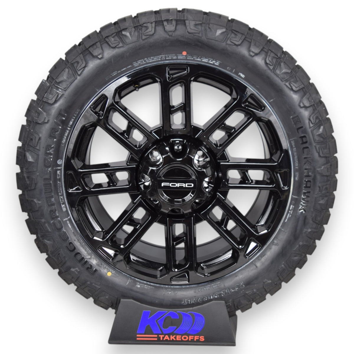 22" Ford F250 F350 Platinum Gloss Black Replica Wheels Rims Tires 35" Ridgecrawler RT