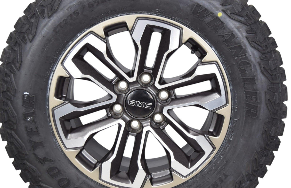 18" GMC Sierra Yukon OEM Wheels Rims Tires Satin Graphite Goodyear MT