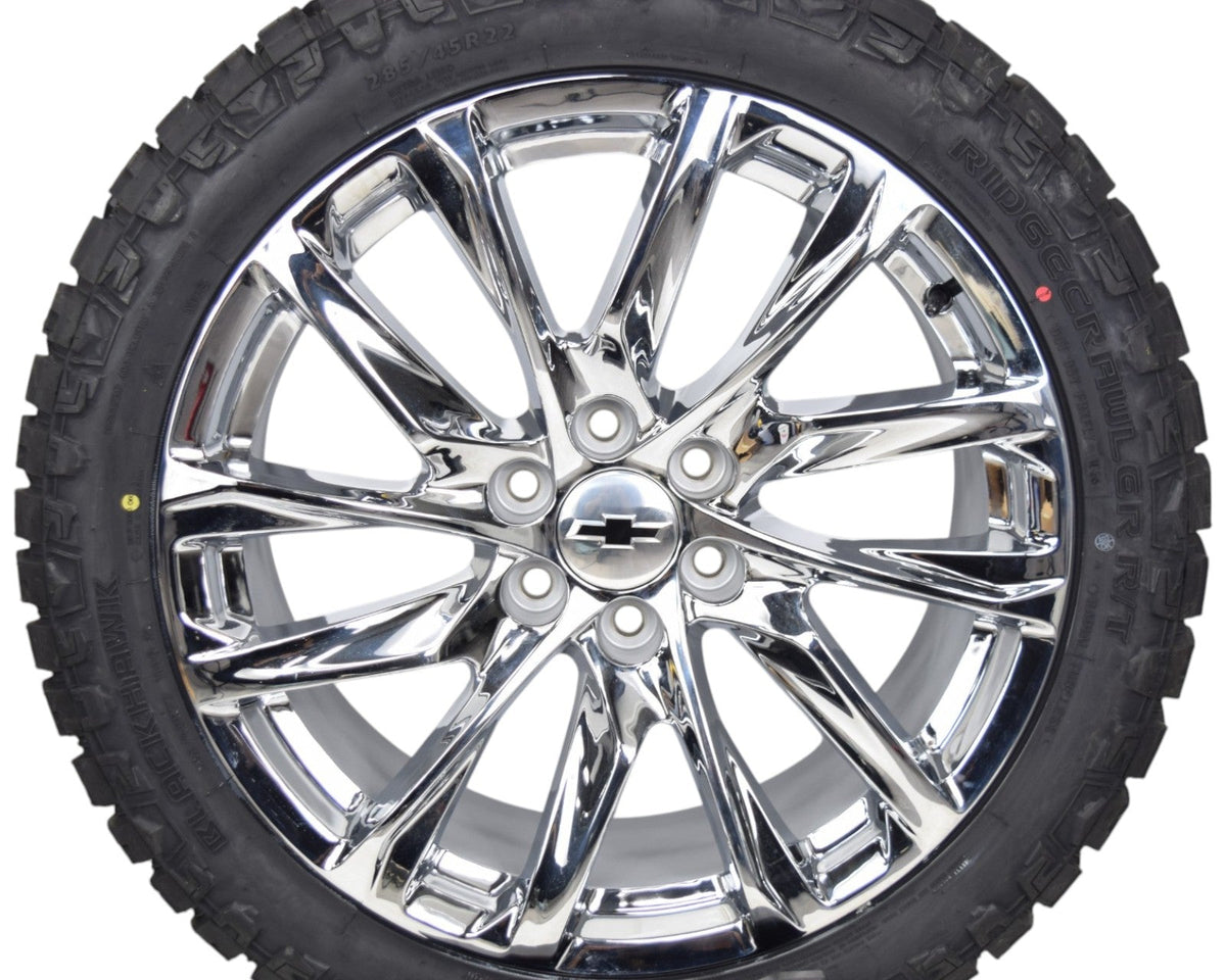 22" Chevy Silverado Tahoe Onyx Chrome OEM Wheels Rims Tires Ridge Crawler R/T