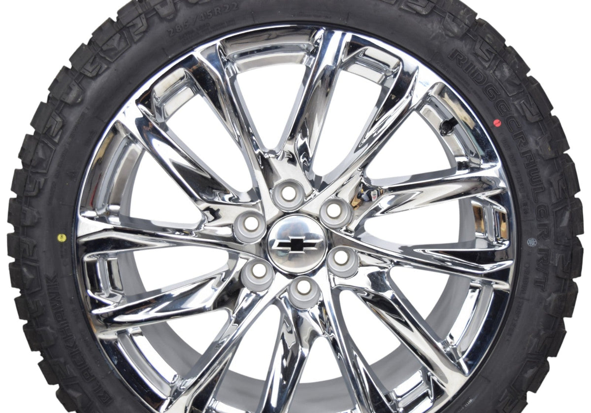 22" Chevy Silverado Tahoe Onyx Chrome OEM Wheels Rims Tires Ridge Crawler R/T