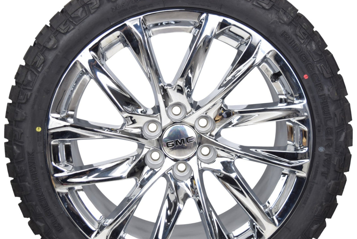 22" GMC Sierra Yukon Denali Onyx Chrome OEM Wheels Rims Tires Ridge Crawler R/T